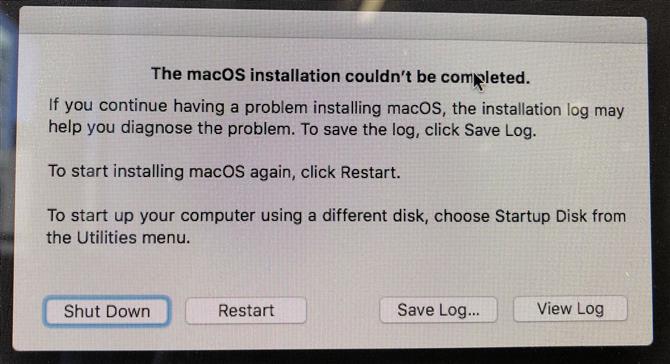 Nie można ukończyć instalacji systemu macOS